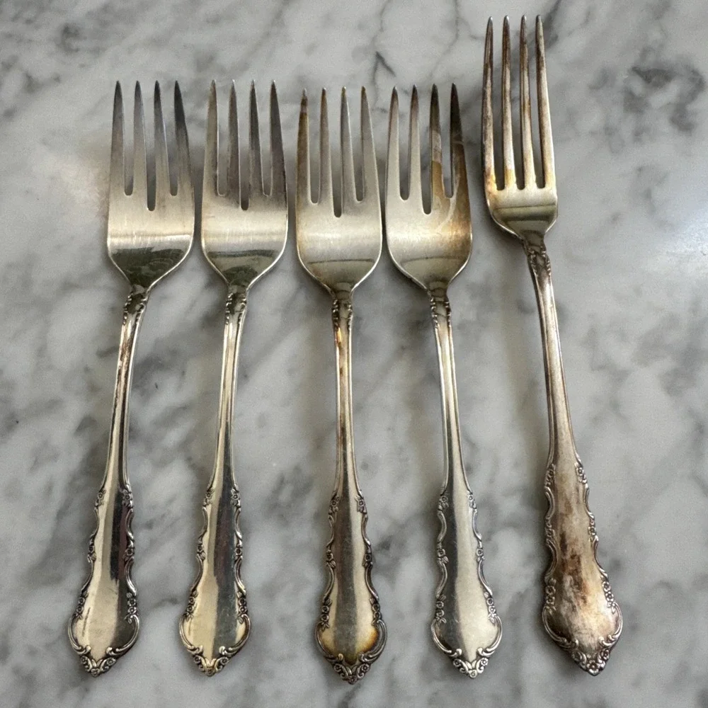Reed & Barton Dresden Rose Set of 5 / Salad Dinner Forks Silverplate Flatware